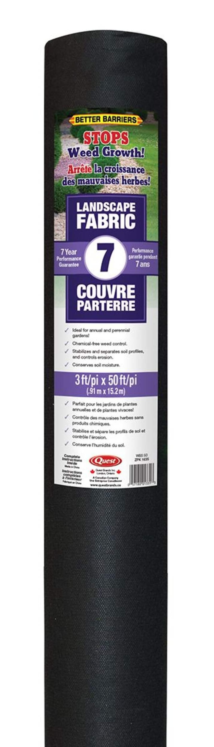 Couvre-sol en tissu non tissé noir "Quest" pour aménagement paysager 3 pi x 50 pi