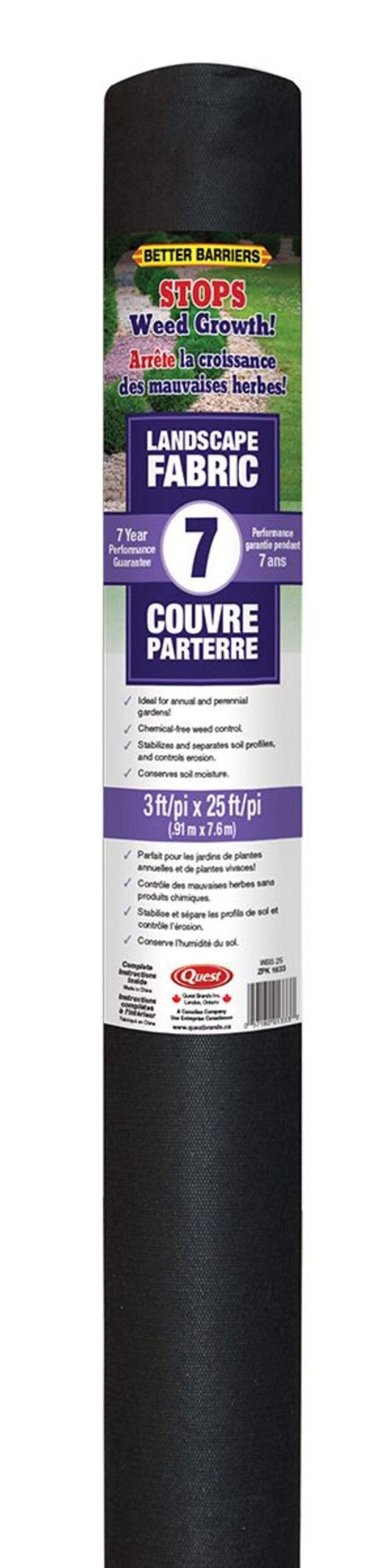 Couvre-sol en tissu non tissé noir "Quest" pour aménagement paysager 3 pi x 25 pi